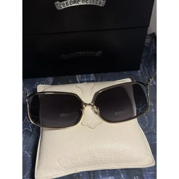 Chrome Hearts BUTTFLUX Aviator Sunglasses Black Gold Frame Missing Tip
